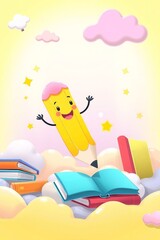 Wall Mural - Cheerful Pencil in Cloudy Atmosphere