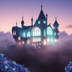 Wall Mural - Fantasy Castle in Ethereal Fog
