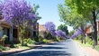 © Erni - Jacaranda-lined street, suburban homes, spring bloom, sunny day, real estate