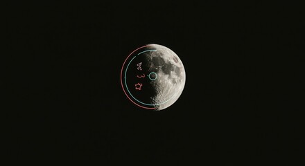 Wall Mural - generative ai moon with sci-fi ui overlay moon space astronomy ui user interface overlay geometric s