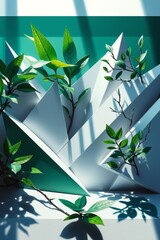 Wall Mural - Abstract Leafy Structures with Geometric Background