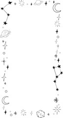 Sticker - Star celestial divider, border frame, space with blink stars,  planets, comets. Doodle siple line  