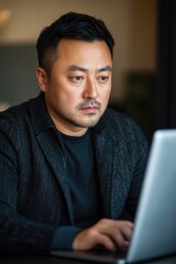Wall Mural - a person sitting at a desk with a laptop open