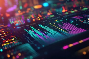 A close-up shot of a computer screen displaying colorful lights and graphics, suitable for use in tech-related contexts such as presentations or website designs