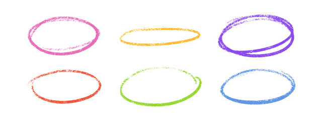 Wall Mural - crayon highlight colorful oval frames. pastel chalky circles with grainy borders on white background