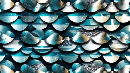 Wall Mural - abstract teal and silver scales digital art