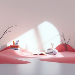 Wall Mural - Minimalist reading nook with colorful books and abstract shapes