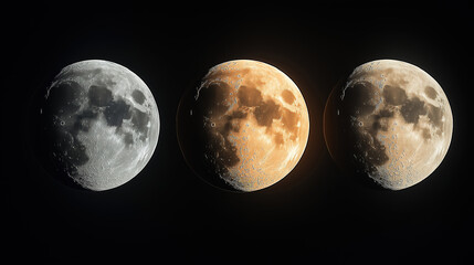 Wall Mural - beautiful sequence of the moon's phases on a dark black background creating a celestial view