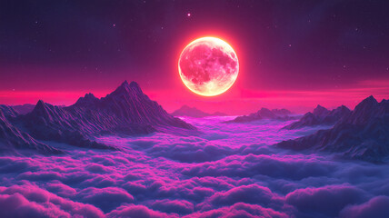 Wall Mural - starry night sky with a romantic moon glowing above soft clouds creating a dreamy scene