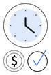 © robu_s - Clock with a blue face, black dollar symbol, and blue checkmark. Ideal for time management, productivity, financial planning, goal achievement, business strategy, decision-making flat simple