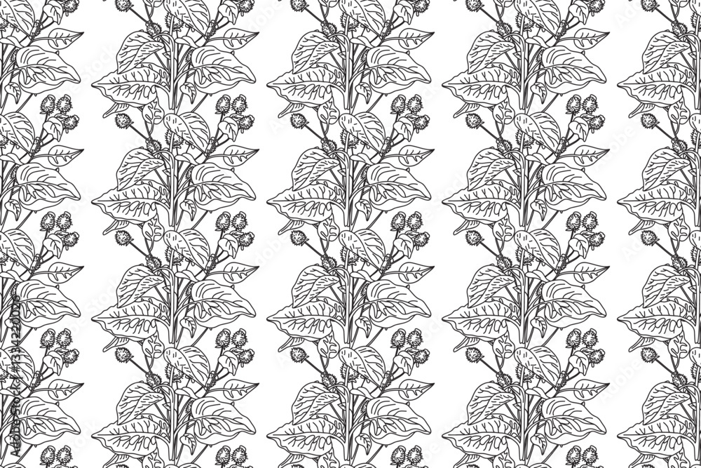 Line art botanical seamless floral pattern with wildflowers vector ...