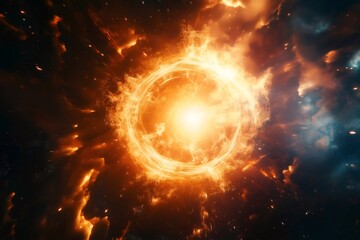 Wall Mural - Powerful cosmic energy emitting from a quasar in the vast expanse of deep space, surrounded by nebulae and stars