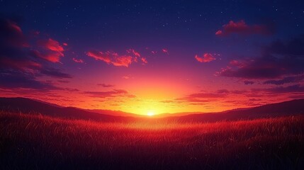 Wall Mural - Last Light of Evening Sky Over Vibrant Landscape at Dusk
