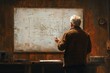 © imagepocket pro - An elderly man meticulously draws complex graphs and equations on a whiteboard in a dimly lit room.