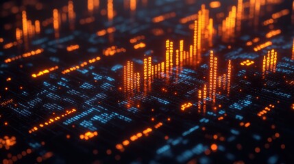 A computer screen with a lot of orange and blue lines