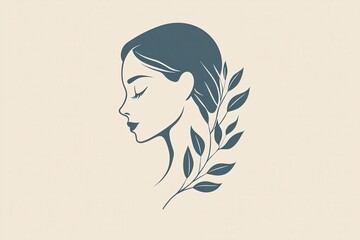 Poster - A graceful profile of a woman is illustrated with a delicate floral design. The artwork showcases beauty and simplicity, emphasizing femininity and nature