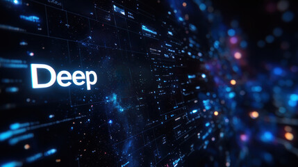 A computer screen with a blue background and the word DEEP in white