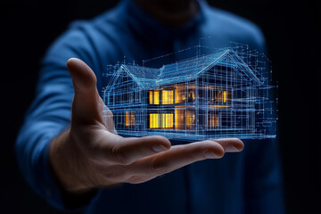Aufkleber - Architect showing hologram of smart home innovation project