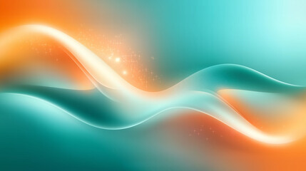 Poster - Abstract orange and teal wavy background with sparkling particles