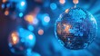 © juliiapanukoffa - Classic Blue Mirror Ball. Shining Disco Sphere Creating a Vibrant Dancefloor Atmosphere for 2020 Party Nights