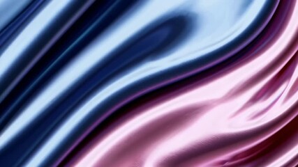 Poster - Flowing blue and pink silk fabric with smooth curves. Elegant texture and luxury concept