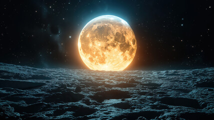 Wall Mural - authentic moon in space with a close-up of its surface and prominent craters