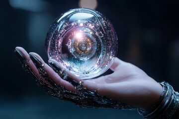 Fototapete - A robotic hand grasping a stock sphere.