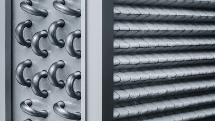 Aufkleber - Close up of an industrial metal radiator The radiator is made of metal and has many small tubes