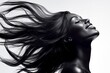 © R - Commercial promotion idea pattern. Pretty smiling black girl - for ads, marketing material and web use. Long hairdo - highlighted hair. Glamorous black photography. African hair fashion.