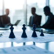 © AI Background  - Strategic planning meeting corporate office business scene professional environment focused viewpoint chess game concept