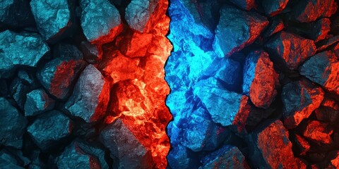 Poster - A close up of two rocks with one blue and one red