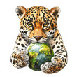 © Elizabeth_Art - A leopard is depicted holding the globe in its paws.