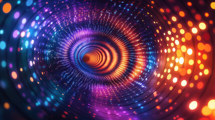 Wall Mural - futuristic depth effect created by colorful concentric dots in purple, blue, orange, and yellow