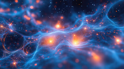 Wall Mural - abstract digital network connection with glowing blue lines and nodes on a dark backgroundblue-theme