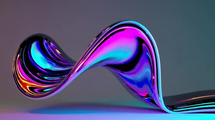 Poster - Vibrant abstract twisted shape in neon hues on a gradient background. Digital art