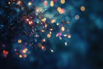 Wall Mural - a dreamy composition of a christmas garland with multi-colored bokeh lights softly blurred, resting 