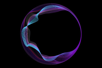 Wall Mural - vector abstract circles lines wavy in round frame colorful spectrum light isolated on black backgrou