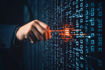 Wall Mural - businessman touch word cybersecurity is the practice of protecting digital assets from cyber threats