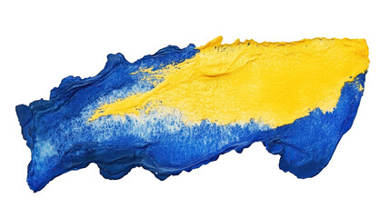 Wall Mural - one single blue and yellow watercolor aquarelle abstract splash stain isolated on white or transpare