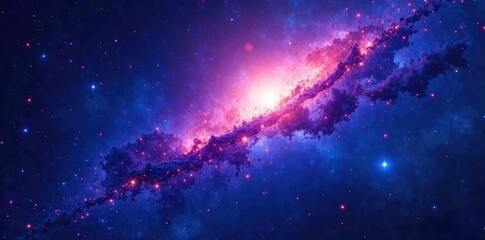 Wall Mural - glowing galaxies amidst a backdrop of deep blue and purple hues, universe, cosmic rays, cosmos