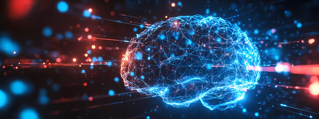 Wall Mural - Neural Brain Network in a High-Tech Cyber Space