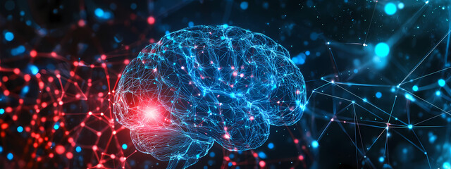 Wall Mural - Neural Brain Network in a High-Tech Cyber Space