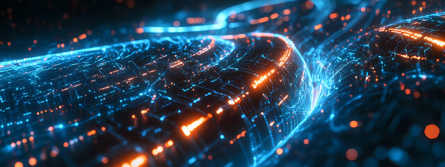 Wall Mural - Neural Brain Network in a High-Tech Cyber Space
