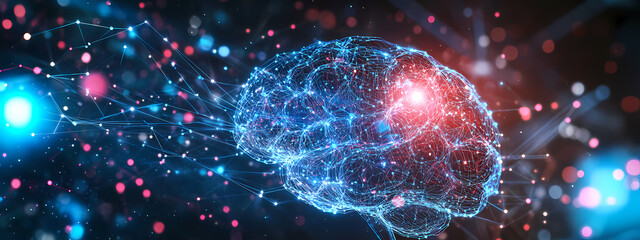 Wall Mural - Neural Brain Network in a High-Tech Cyber Space