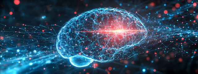 Wall Mural - Neural Brain Network in a High-Tech Cyber Space