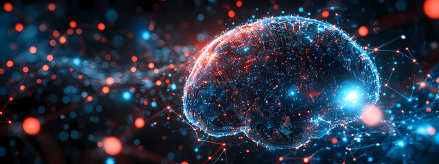 Wall Mural - Neural Brain Network in a High-Tech Cyber Space