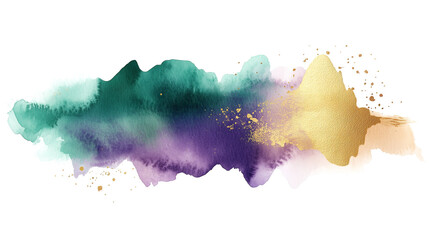 Wall Mural - one single green, purple and golden watercolor aquarelle abstract splash stain isolated on white or 