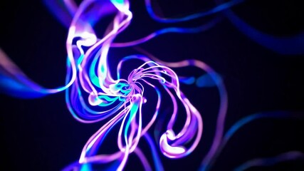 Poster - Swirling neon light patterns in blue and purple on black background. Abstract art concept