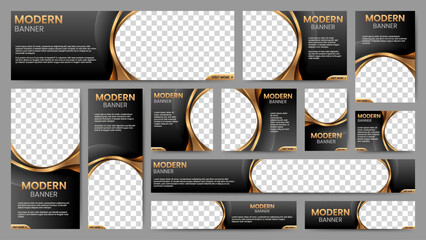 luxury gold and black banner template set for web design, business, marketing, social media ads