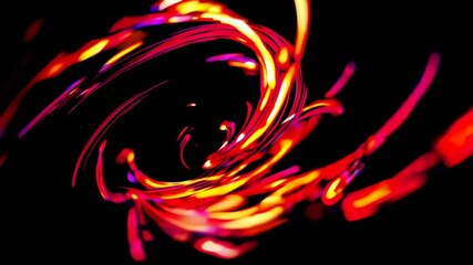 Aufkleber - Vivid swirling abstract pattern with red and yellow neon lights on black. Modern art.